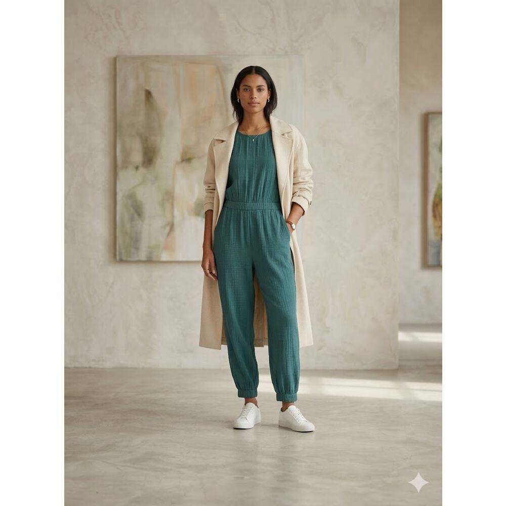 Apiece Apart New York Gauze Jumpsuit Organic Cotton Size L Coastal Minimalist